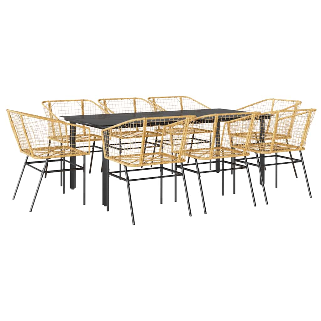 Set da Pranzo da Giardino 9 pz Polyrattan Vetro | homemem39