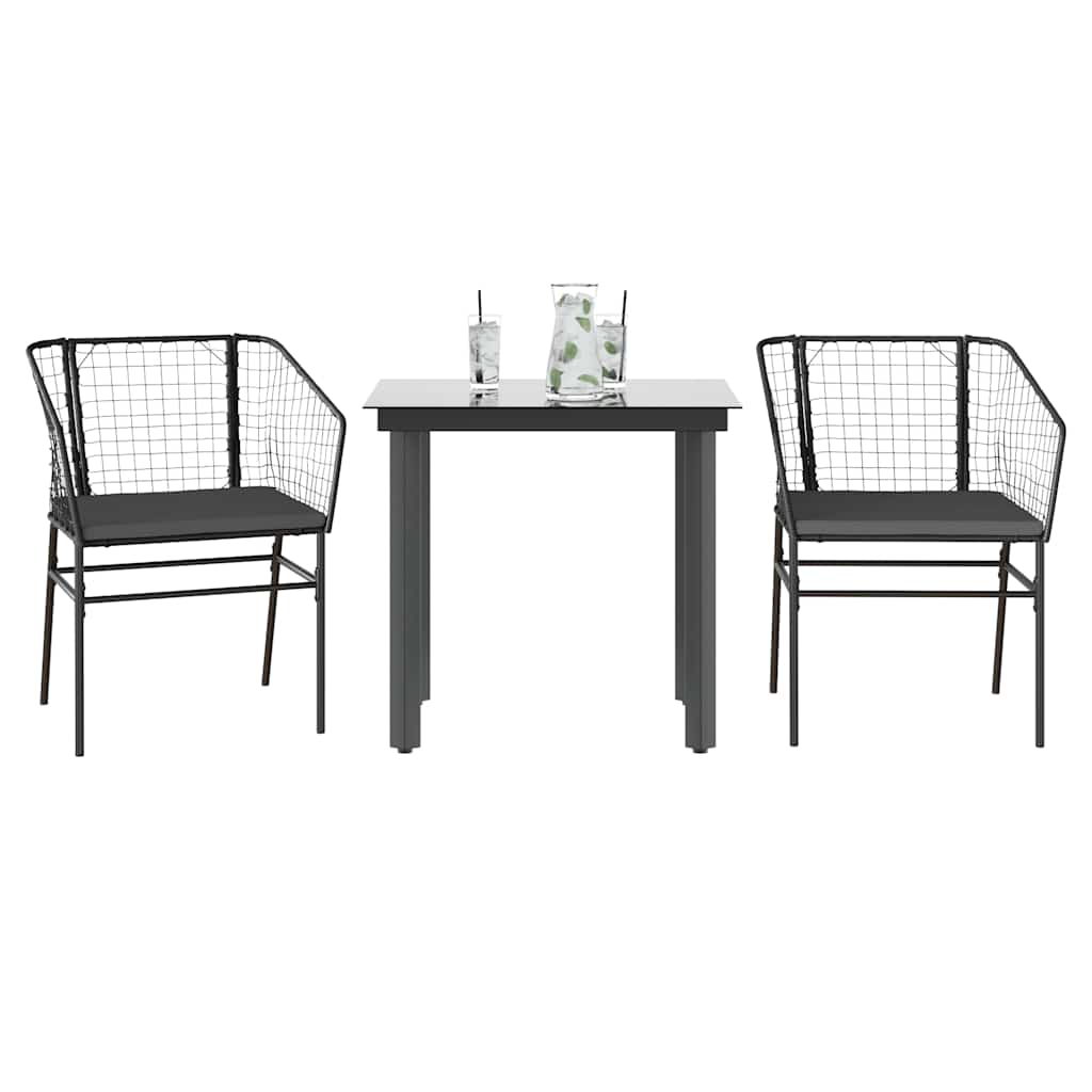 Set da Pranzo da Giardino 3 pz con Cuscini Polyrattan Vetro