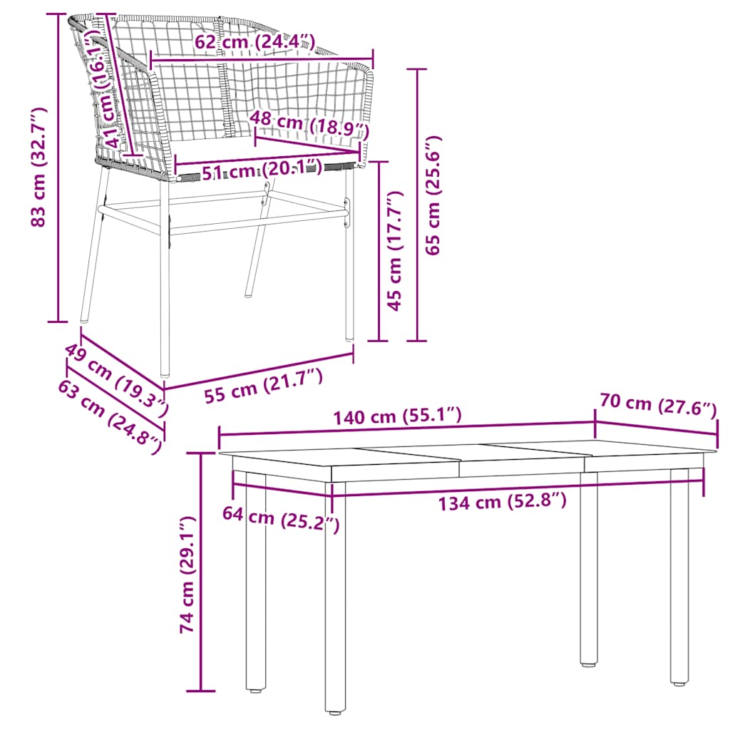 Set da Pranzo da Giardino con Cuscini 5 pz Polyrattan Vetro | homemem39