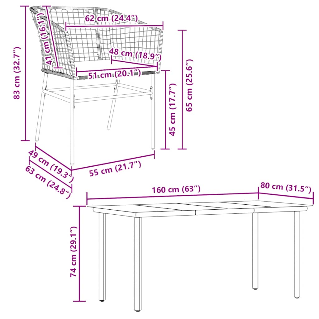 Set Pranzo da Giardino 7 pz Nero con Cuscini Polyrattan Vetro | homemem39
