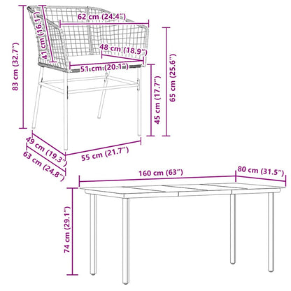 Set Pranzo da Giardino 7 pz Nero con Cuscini Polyrattan Vetro | homemem39