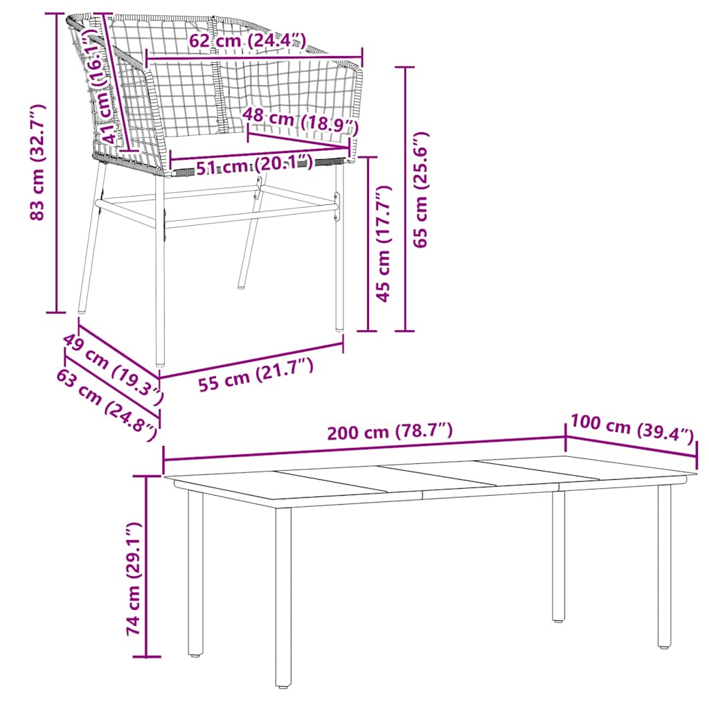 Set Pranzo da Giardino 7 pz Nero con Cuscini Polyrattan Vetro | homemem39