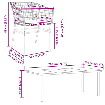 Set Pranzo da Giardino 7 pz Nero con Cuscini Polyrattan Vetro | homemem39