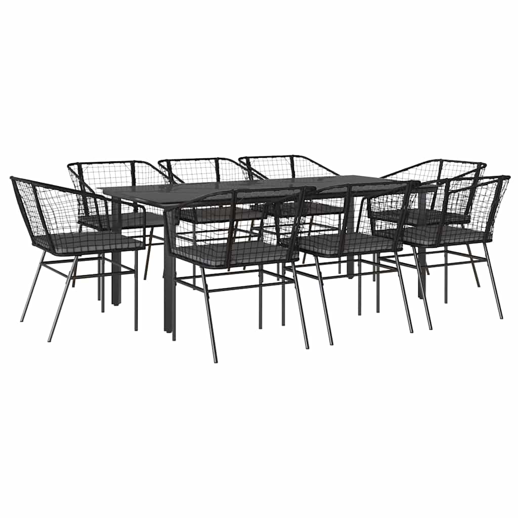 Set da Pranzo da Giardino 9 pz con Cuscini Polyrattan Vetro | homemem39