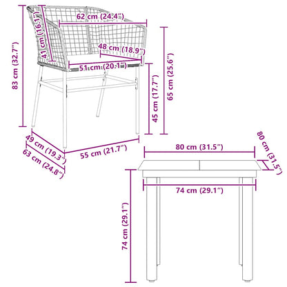 Set da Pranzo da Giardino 3pz con Cuscini Polyrattan Vetro | homemem39