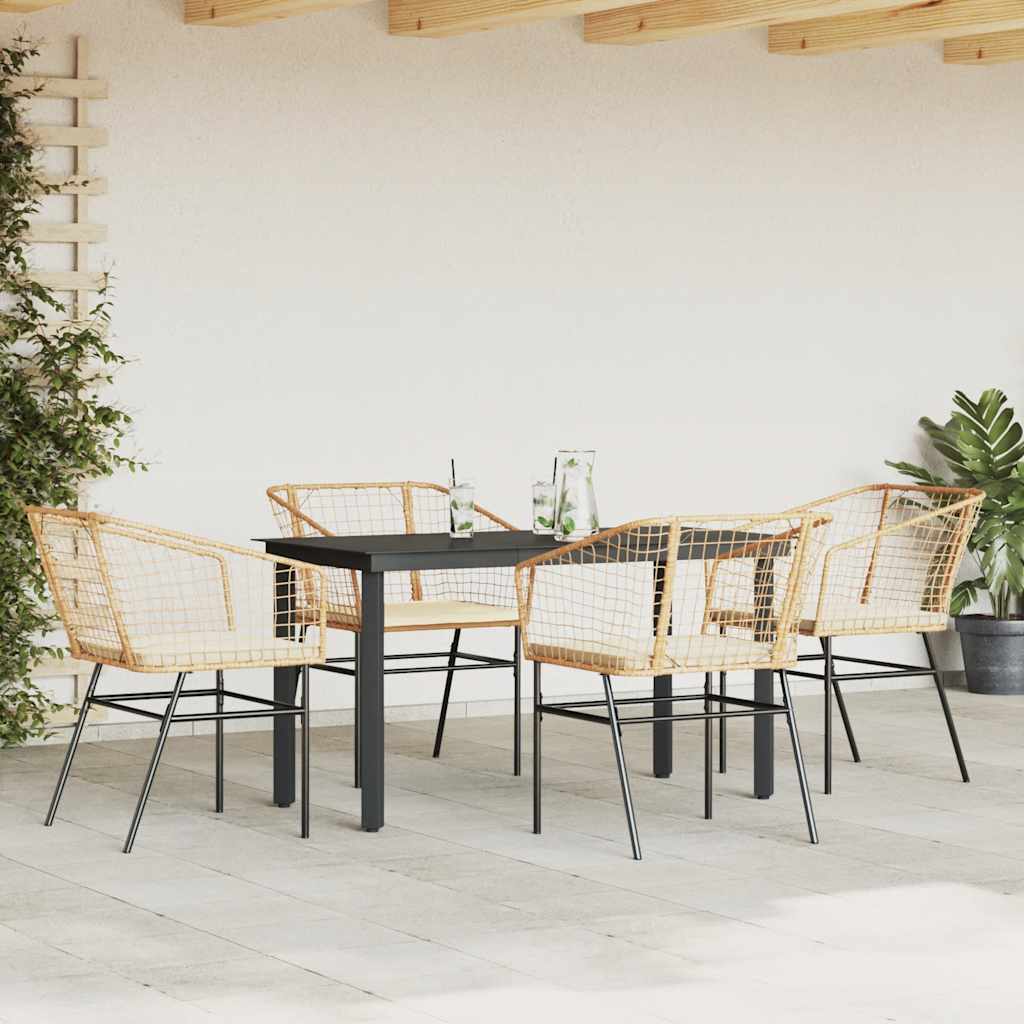Set da Pranzo da Giardino 5pz con Cuscini Polyrattan Vetro | homemem39