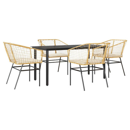 Set da Pranzo da Giardino 5pz con Cuscini Polyrattan Vetro | homemem39