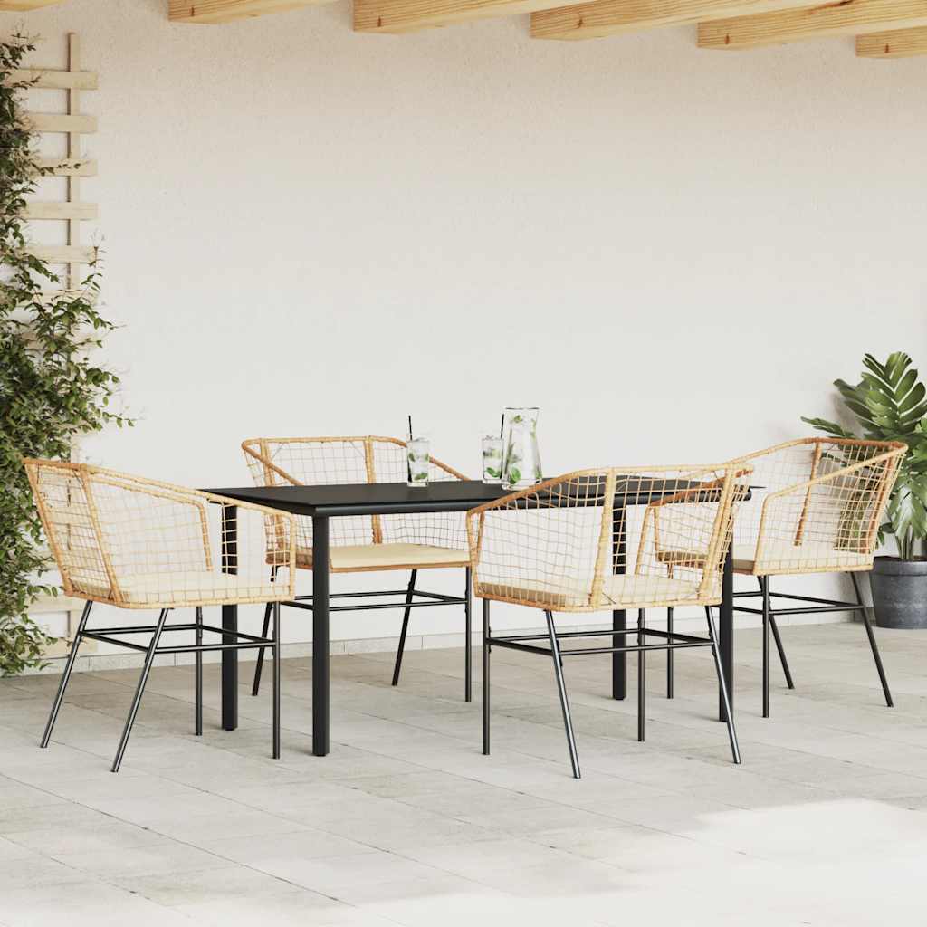 Set da Pranzo da Giardino 5pz con Cuscini Polyrattan Vetro | homemem39
