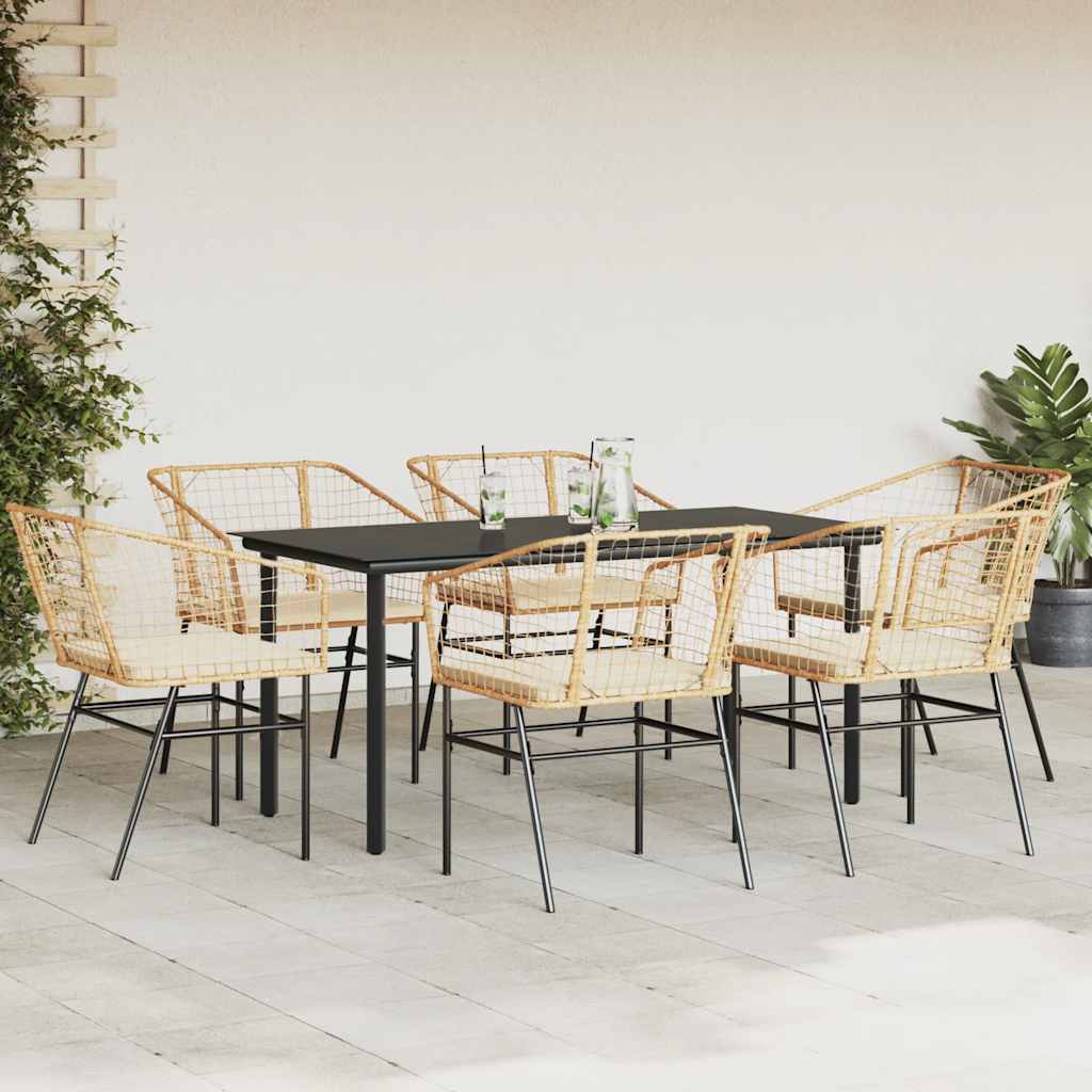 Set Pranzo da Giardino 7pz con Cuscini Marrone Polyrattan Vetro | homemem39