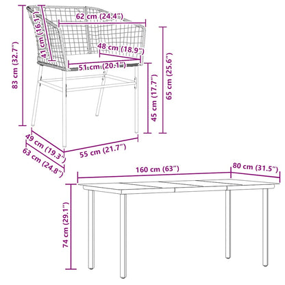 Set Pranzo da Giardino 7pz con Cuscini Marrone Polyrattan Vetro | homemem39