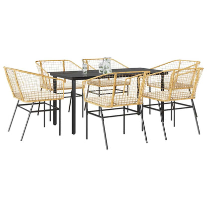 Set Pranzo da Giardino 7pz con Cuscini Marrone Polyrattan Vetro | homemem39