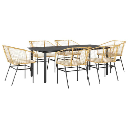 Set Pranzo da Giardino 7pz con Cuscini Marrone Polyrattan Vetro | homemem39