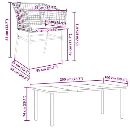Set Pranzo da Giardino 7pz con Cuscini Marrone Polyrattan Vetro | homemem39