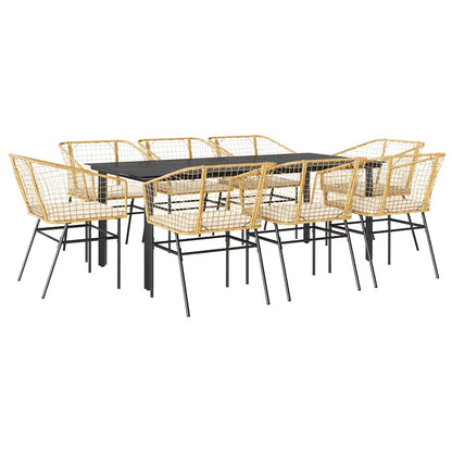 Set da Pranzo da Giardino 9 pz con Cuscini Polyrattan Vetro | homemem39