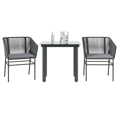 Set da Pranzo da Giardino 3 pz con Cuscini Polyrattan Vetro | homemem39