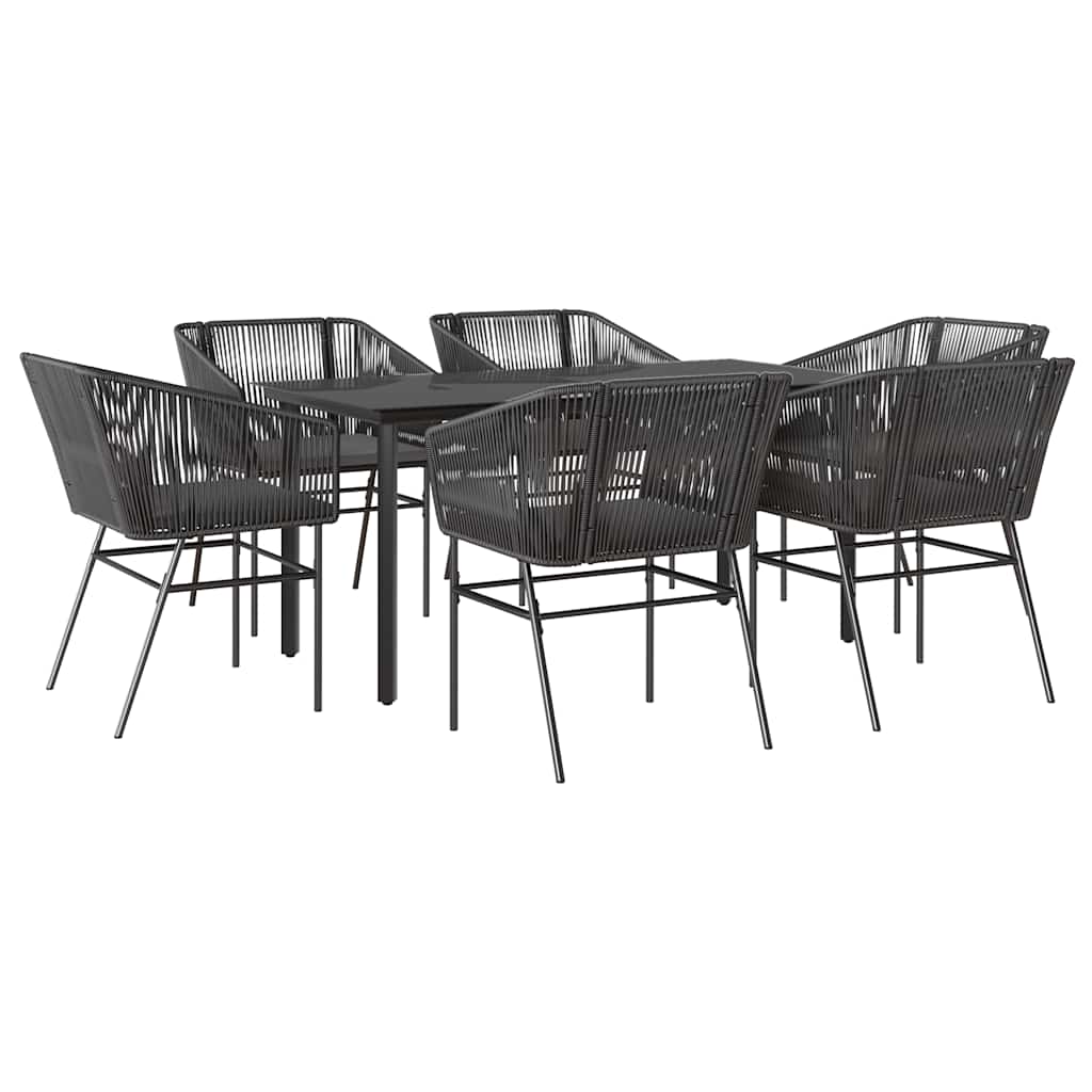 Set Pranzo da Giardino 7 pz Nero con Cuscini Polyrattan Vetro | homemem39