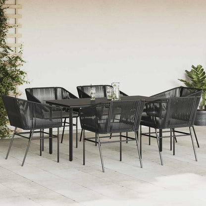 Set Pranzo da Giardino 7 pz Nero con Cuscini Polyrattan Vetro | homemem39