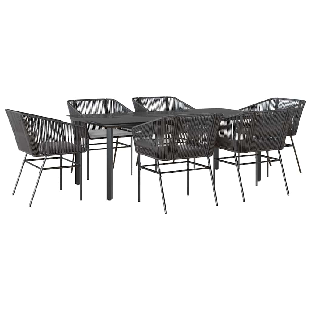 Set Pranzo da Giardino 7 pz Nero con Cuscini Polyrattan Vetro