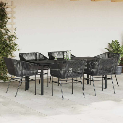 Set Pranzo da Giardino 7 pz Nero con Cuscini Polyrattan Vetro