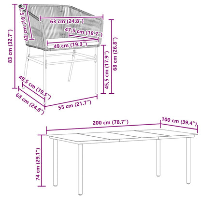 Set Pranzo da Giardino 7 pz Nero con Cuscini Polyrattan Vetro