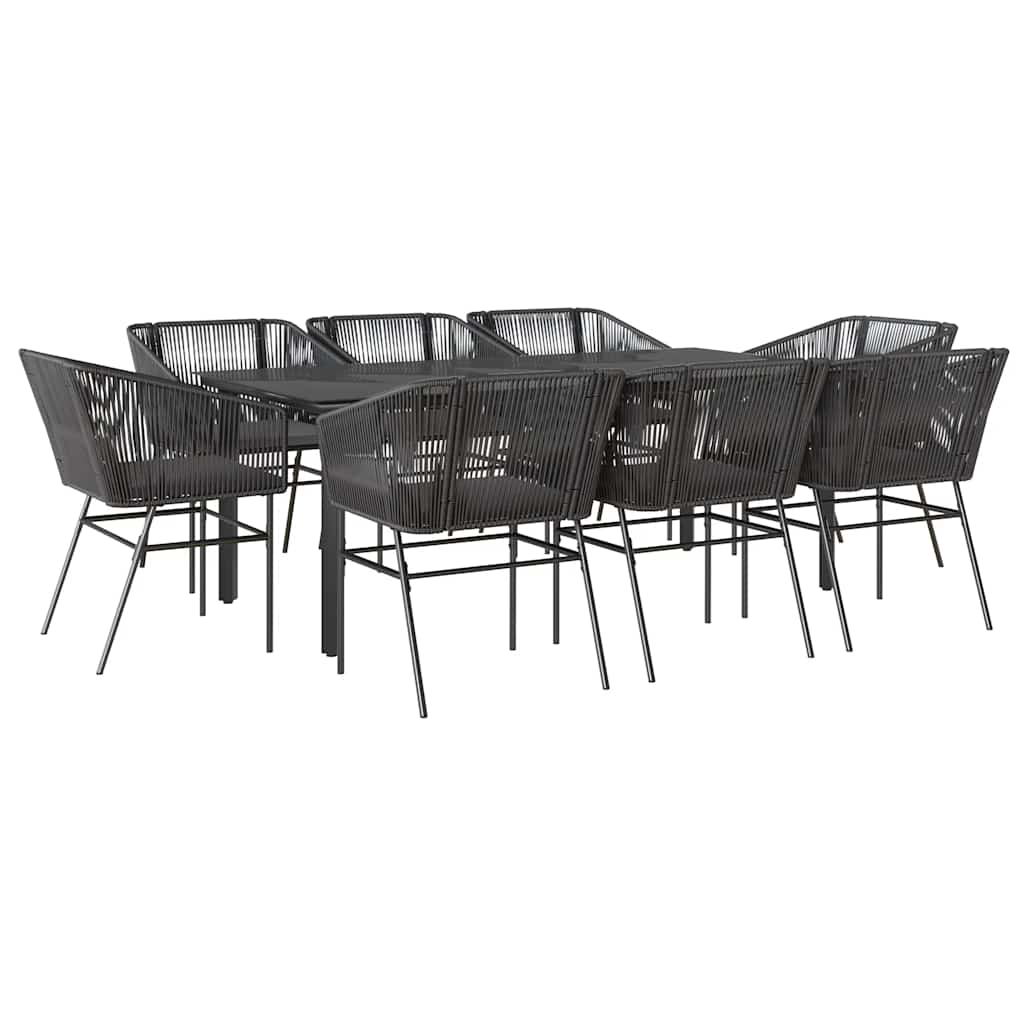 Set da Pranzo da Giardino 9 pz con Cuscini Polyrattan Vetro