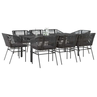 Set da Pranzo da Giardino 9 pz con Cuscini Polyrattan Vetro