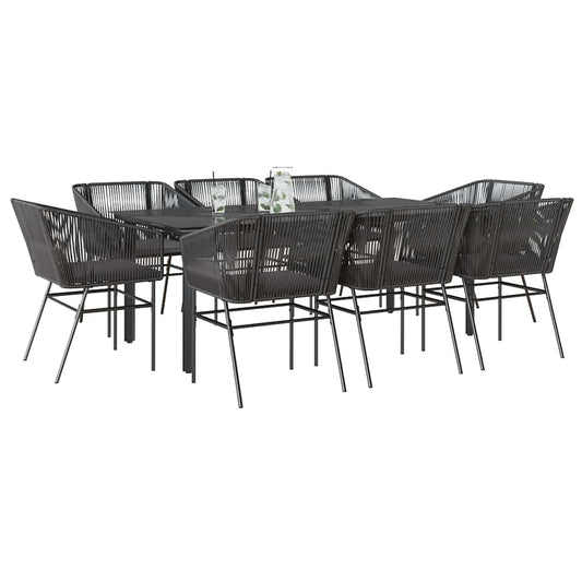 Set da Pranzo da Giardino 9 pz con Cuscini Polyrattan Vetro