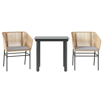 Set da Pranzo da Giardino 3pz con Cuscini Polyrattan Vetro | homemem39
