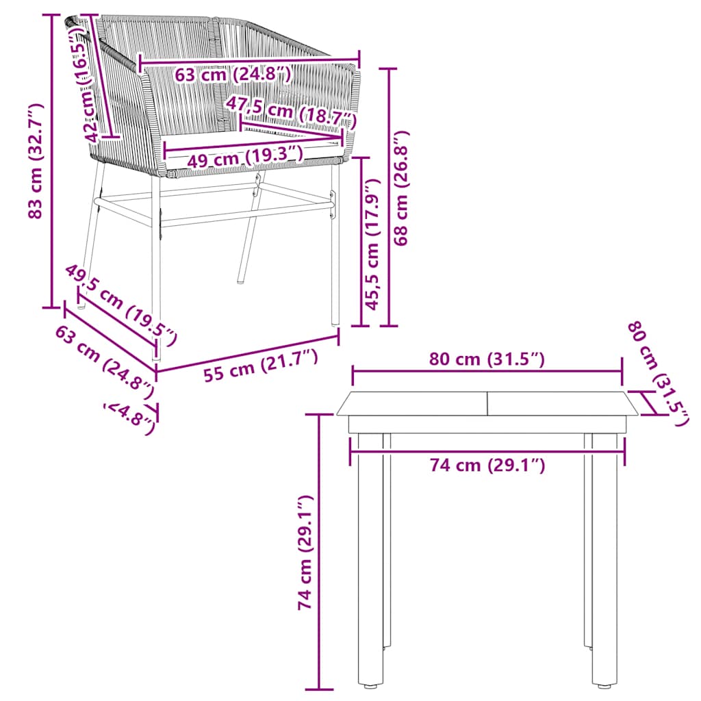 Set da Pranzo da Giardino 3pz con Cuscini Polyrattan Vetro | homemem39