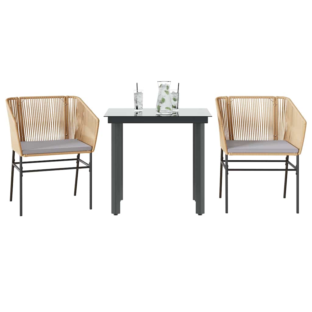 Set da Pranzo da Giardino 3pz con Cuscini Polyrattan Vetro | homemem39
