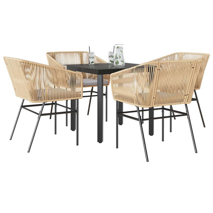 Set da Pranzo da Giardino 5pz con Cuscini Polyrattan Vetro | homemem39