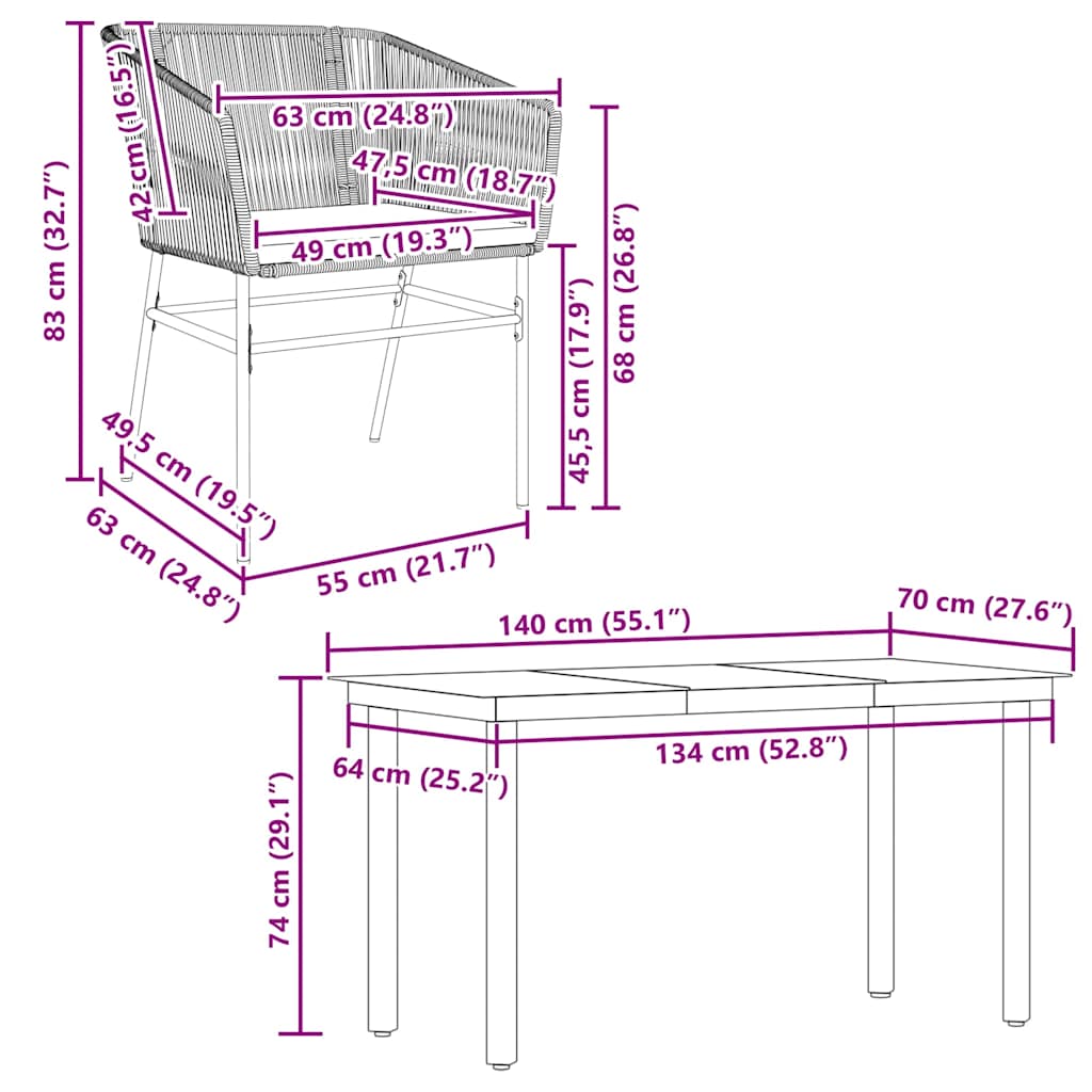 Set da Pranzo da Giardino 5pz con Cuscini Polyrattan Vetro | homemem39