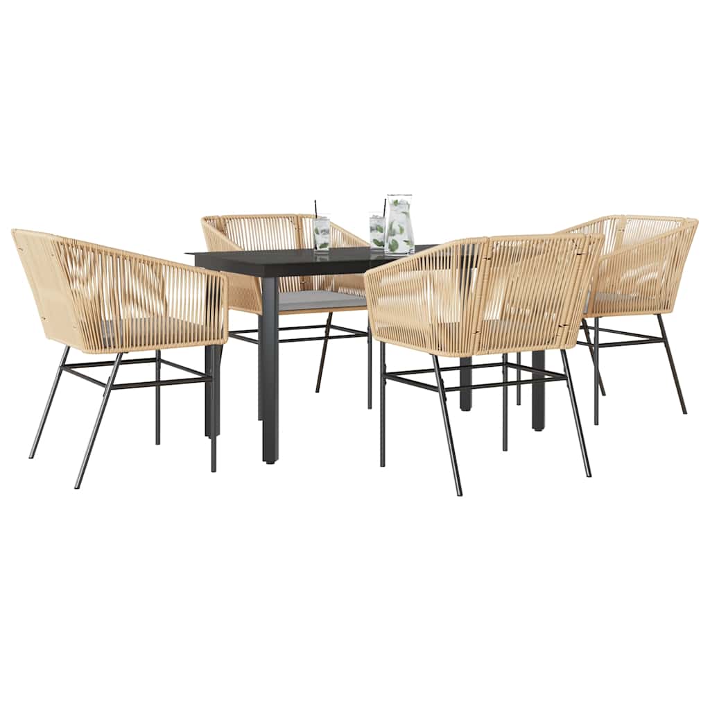 Set da Pranzo da Giardino 5pz con Cuscini Polyrattan Vetro | homemem39
