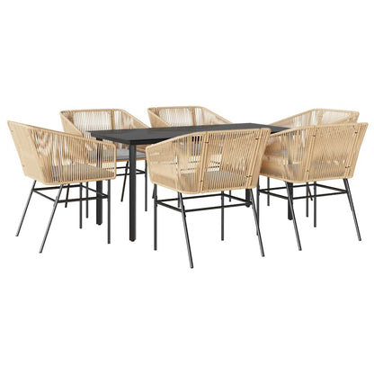 Set Pranzo da Giardino 7pz con Cuscini Marrone Polyrattan Vetro