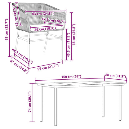 Set Pranzo da Giardino 7pz con Cuscini Marrone Polyrattan Vetro