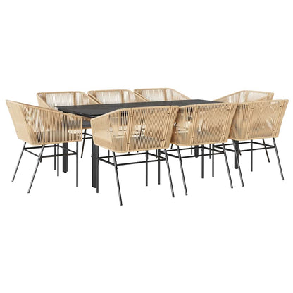 Set da Pranzo da Giardino 9 pz con Cuscini Polyrattan Vetro | homemem39