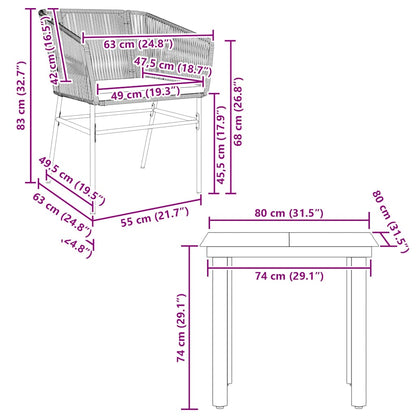 Set da Pranzo da Giardino 3 pz con Cuscini in Polyrattan Vetro | homemem39