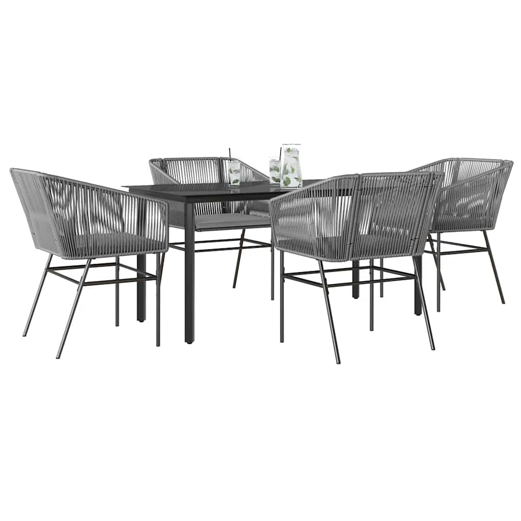 Set da Pranzo da Giardino 5 pz con Cuscini Polyrattan Vetro | homemem39