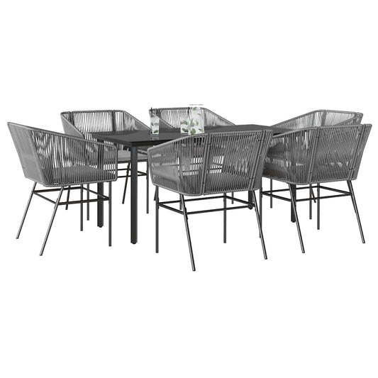Set da Pranzo da Giardino 7 pz con Cuscini Polyrattan Vetro