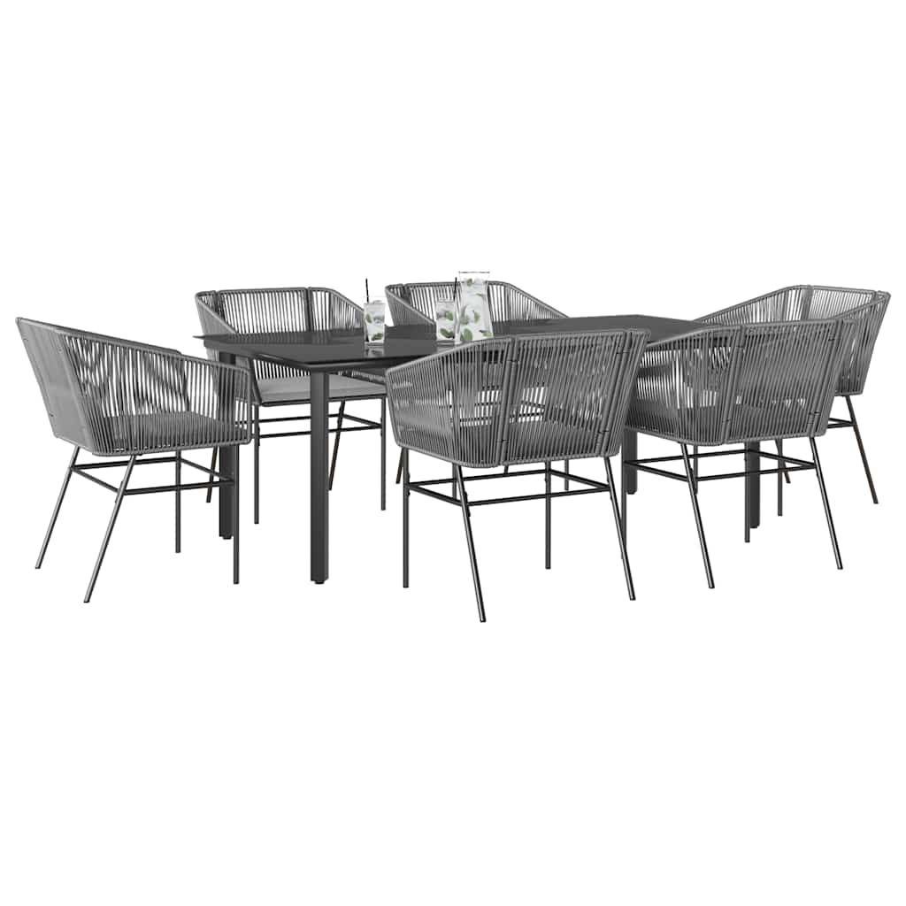 Set da Pranzo da Giardino 7 pz con Cuscini Polyrattan Vetro