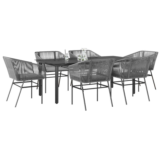 Set da Pranzo da Giardino 7 pz con Cuscini Polyrattan Vetro