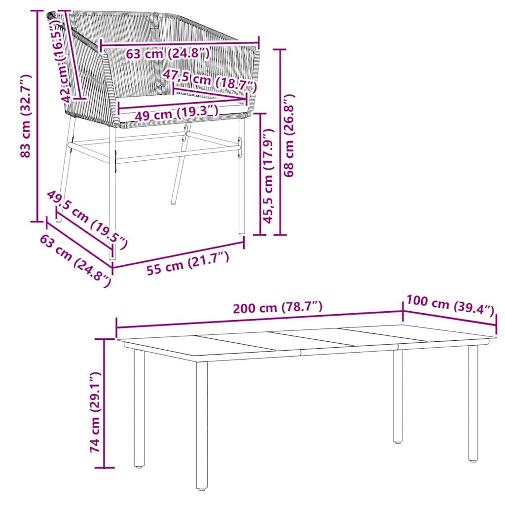 Set da Pranzo da Giardino 9 pz con Cuscini Polyrattan Vetro