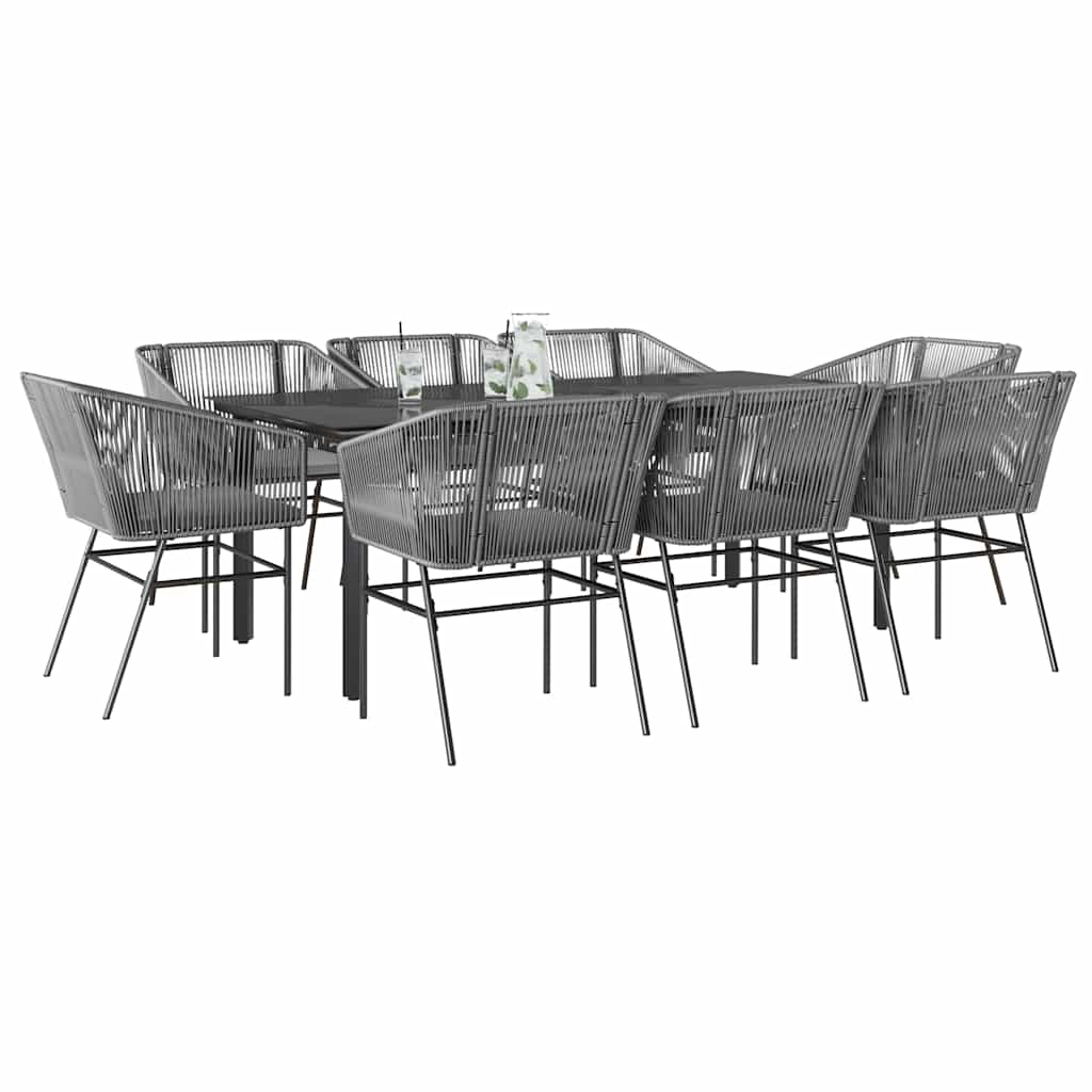Set da Pranzo da Giardino 9 pz con Cuscini Polyrattan Vetro