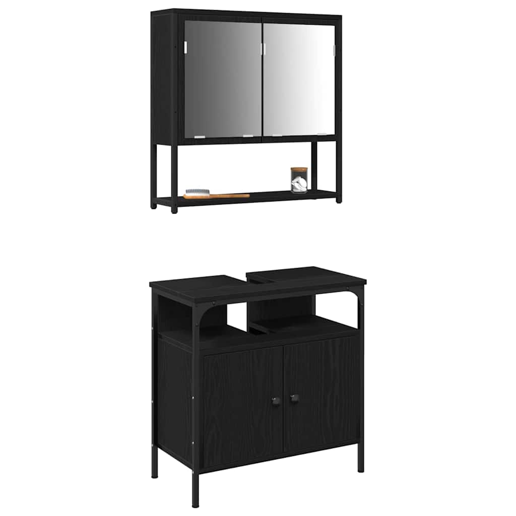 Set di mobili per il bagno 2 pcs Nero Legno multistrato | homemem39