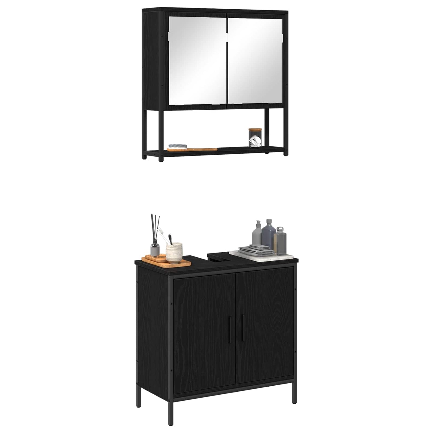 Set di mobili per il bagno 2 pcs Nero Legno multistrato | homemem39
