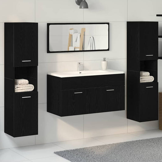 Set di mobili per il bagno 4 pcs Rovere Nero Legno multistrato | homemem39