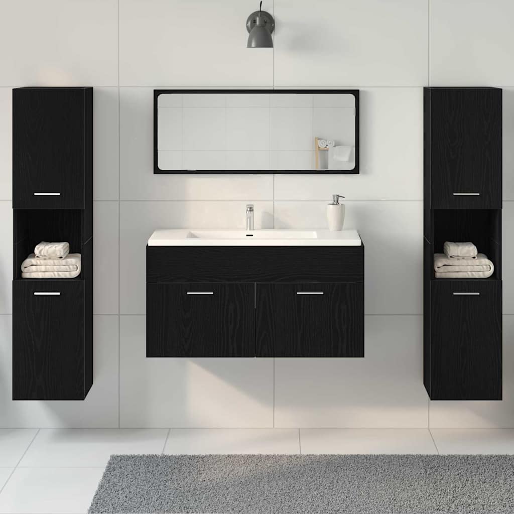 Set di mobili per il bagno 4 pcs Rovere Nero Legno multistrato | homemem39
