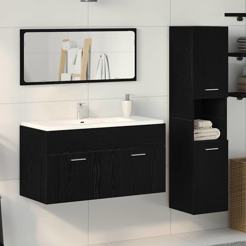 Set di mobili per il bagno 3 pcs Rovere Nero Legno multistrato | homemem39