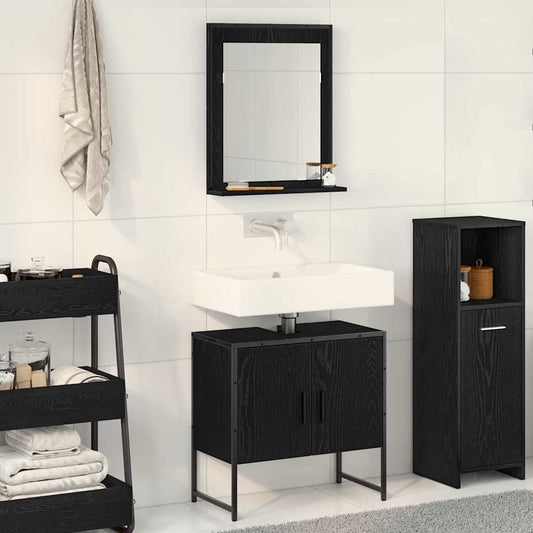 Set di mobili per il bagno 2 pcs Nero Legno multistrato | homemem39