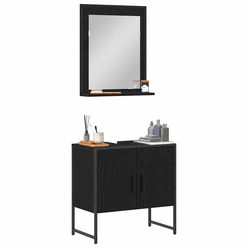 Set di mobili per il bagno 2 pcs Nero Legno multistrato | homemem39